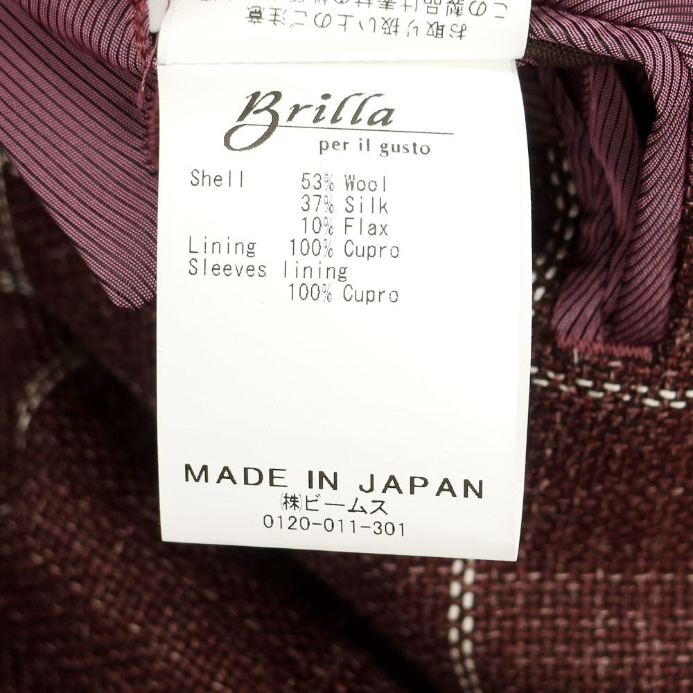 [Used] Brilla per il gusto Wool silk linen check tailored jacket Bordeaux x white [46] [Condition rank A] [Men&