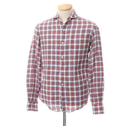 [Used] GUY ROVER Linen Check Horizontal Collar Casual Shirt White x Red [XS] [Condition Rank C] [Men&