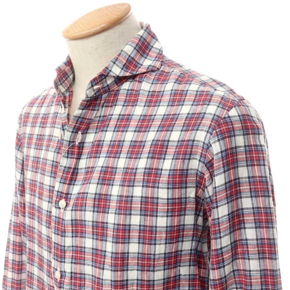 [Used] GUY ROVER Linen Check Horizontal Collar Casual Shirt White x Red [XS] [Condition Rank C] [Men&