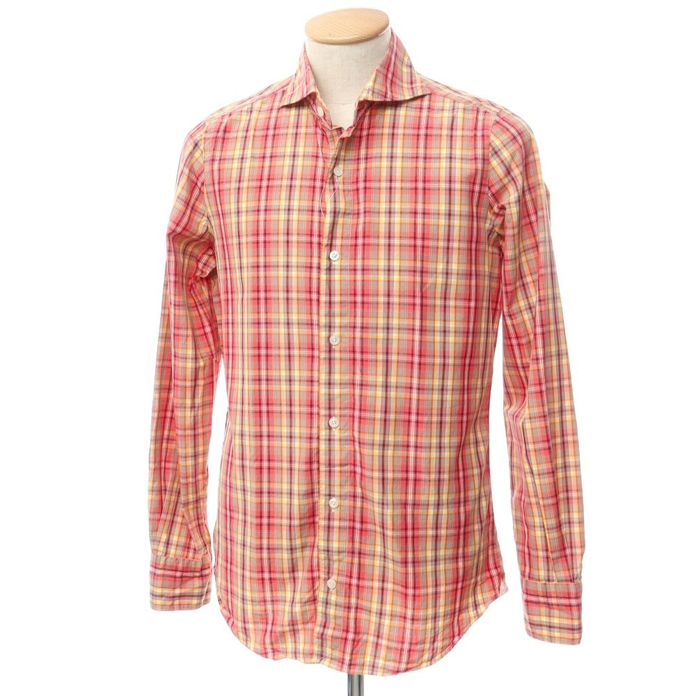 [Used] Finamore Cotton Check Horizontal Collar Casual Shirt Pink x Yellow [S] [Condition Rank B] ​​[Men&