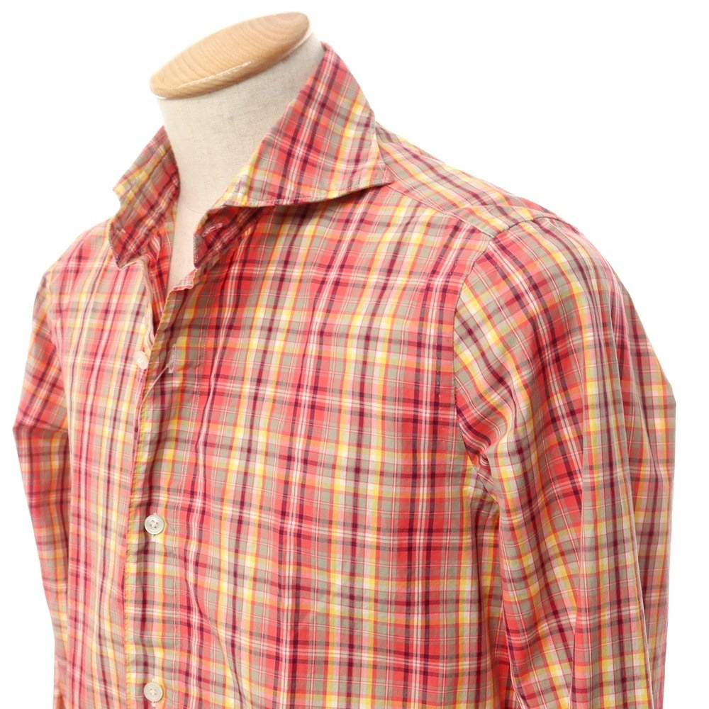 [Used] Finamore Cotton Check Horizontal Collar Casual Shirt Pink x Yellow [S] [Condition Rank B] ​​[Men&