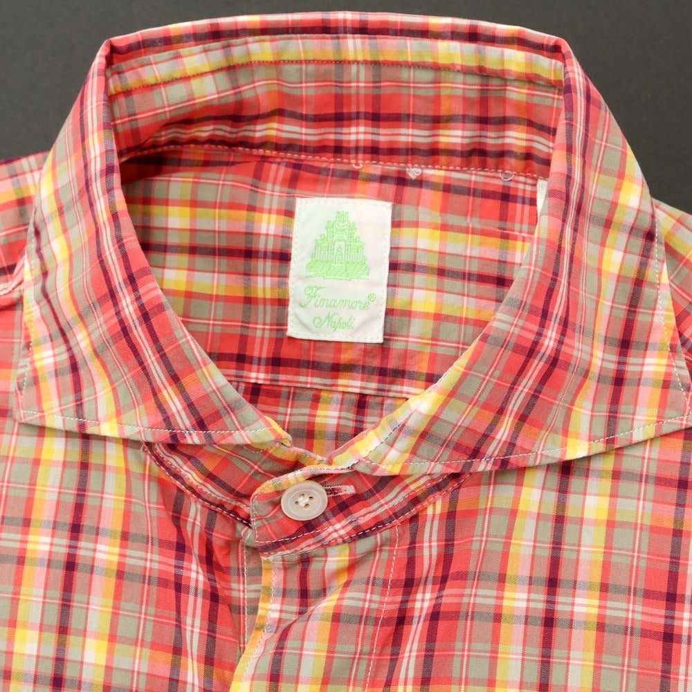 [Used] Finamore Cotton Check Horizontal Collar Casual Shirt Pink x Yellow [S] [Condition Rank B] ​​[Men&