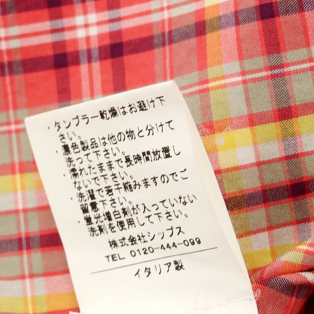 【中古】フィナモレ Finamore コットン チェック ホリゾンタルカラー カジュアルシャツ ピンクxイエロー【 S 】【 状態ランクB 】【 メンズ 】