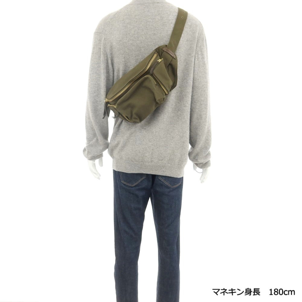 【中古】ドリスヴァンノッテン DRIES VAN NOTEN コットン レザー ナイロン ショルダーバッグ オリーブ【 状態ランクB 】【 メンズ 】