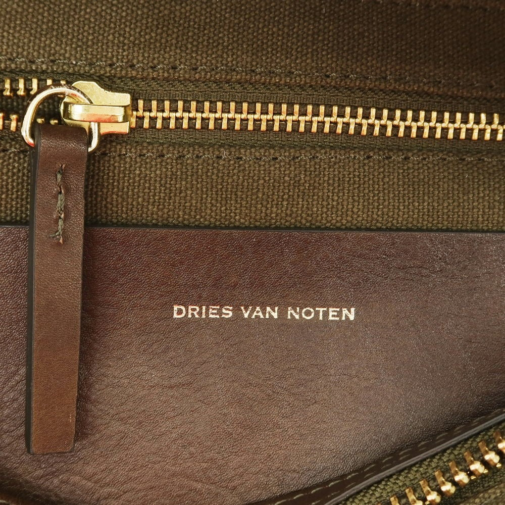 【中古】ドリスヴァンノッテン DRIES VAN NOTEN コットン レザー ナイロン ショルダーバッグ オリーブ【 状態ランクB 】【 メンズ 】