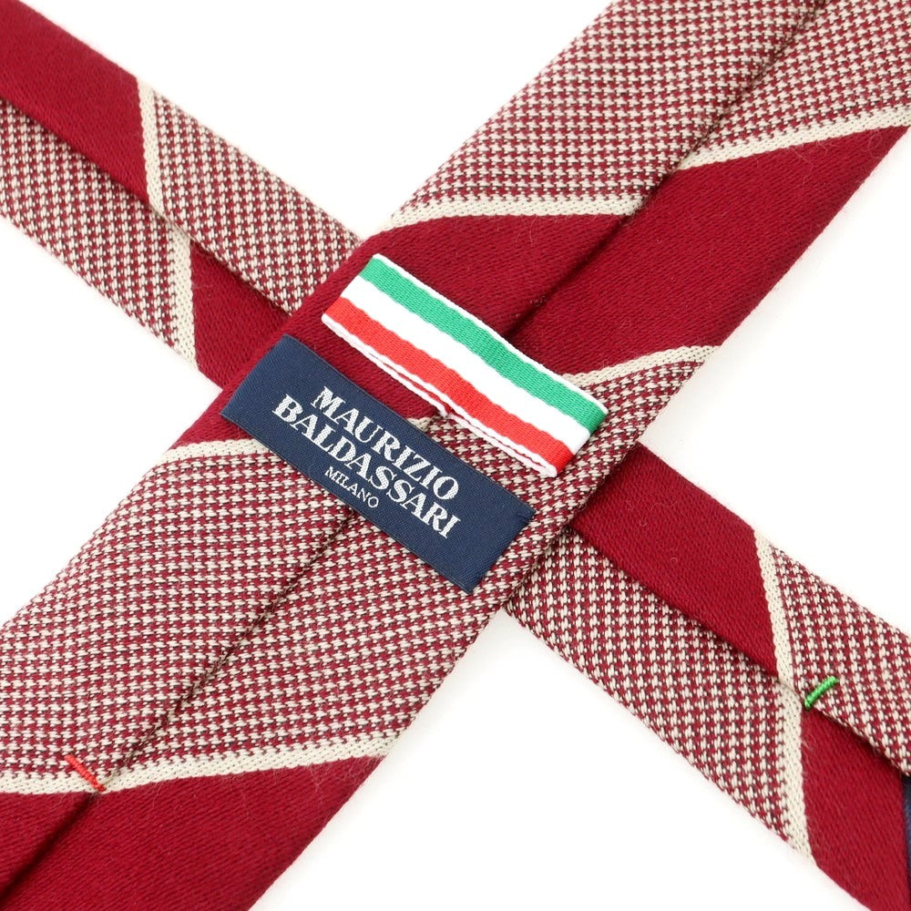 【中古】マウリツィオ バルダサーリ MAURIZIO BALDASSARI ウールシルク ストライプ柄ネクタイ ダークレッドxベージュ【 状態ランクB 】【 メンズ 】 [EPD]