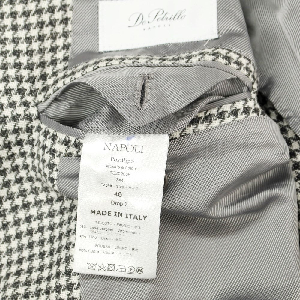 [Used] DE PETRILLO wool linen houndstooth pattern tailored jacket charcoal gray x white [46] [Condition rank B] ​​[Men&