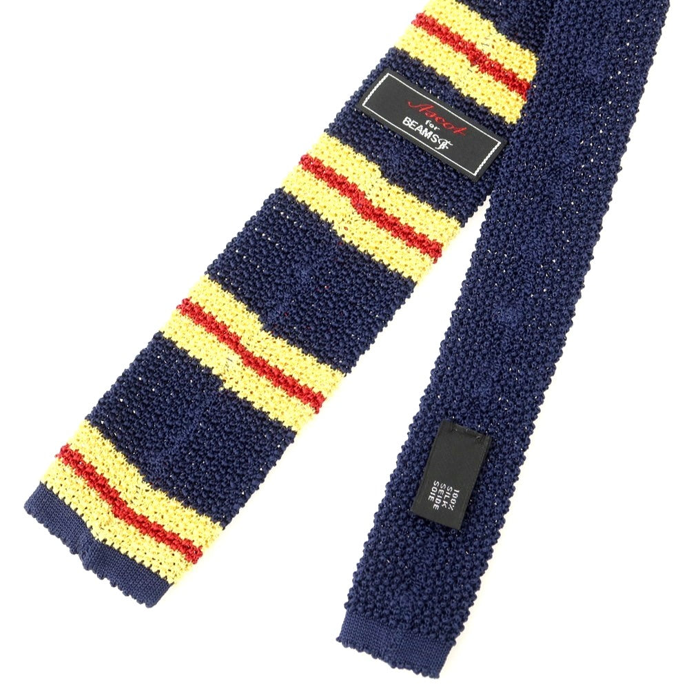 【中古】アスコット ASCOT BEAMS F別注 シルク ニットタイ ネイビーxイエロー【 状態ランクA 】【 メンズ 】