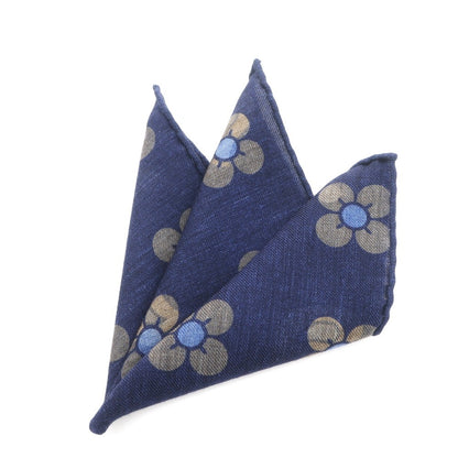 [Used] EREDI CHIARINI wool paisley floral pocket square, navy x beige [Condition: A] [Men&