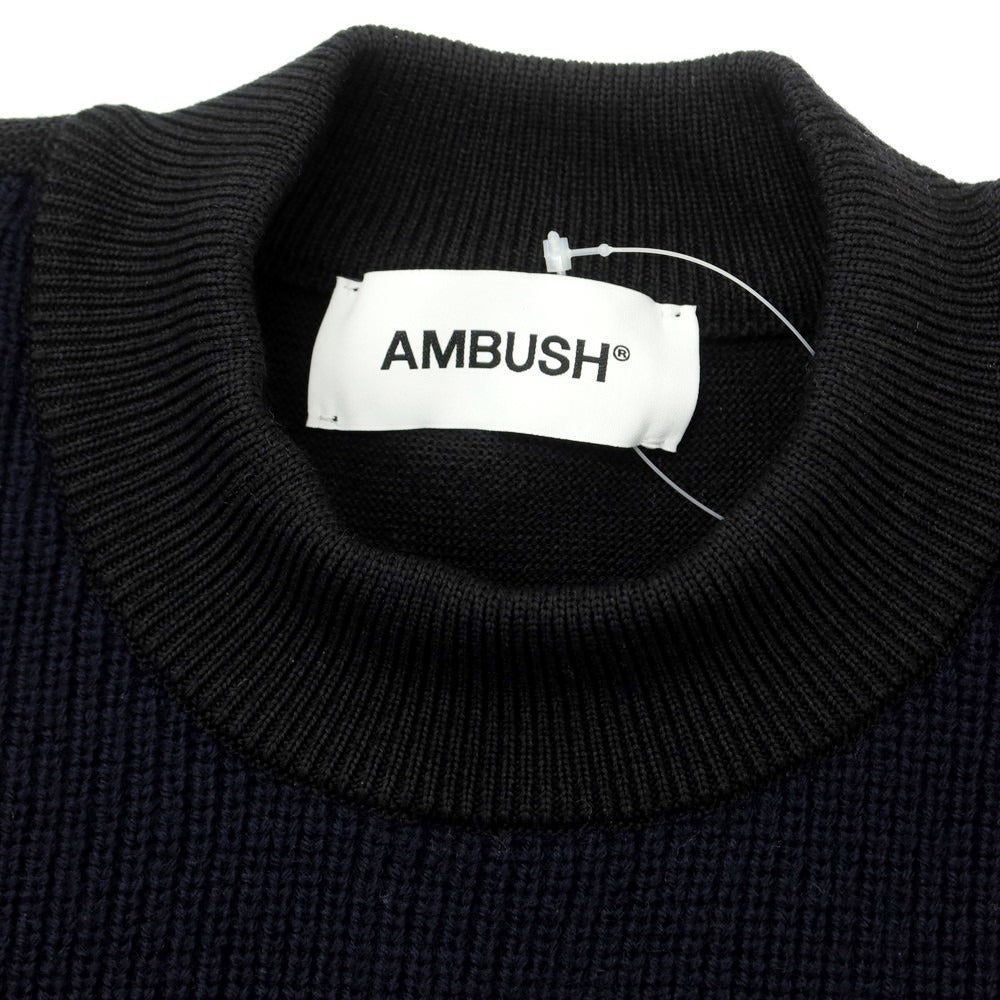 【中古】アンブッシュ AMBUSH ウールポリエステル系 モックネック プルオーバーニット ブラックxネイビー【サイズ1】【BLK】【A/W】【状態ランクB】【メンズ】【759077】