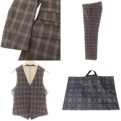 【中古】アザブテーラー azabu tailor ウール スリーピース チェック 2つボタンスーツ グレーブラウン【 44 】【 状態ランクC 】【 メンズ 】