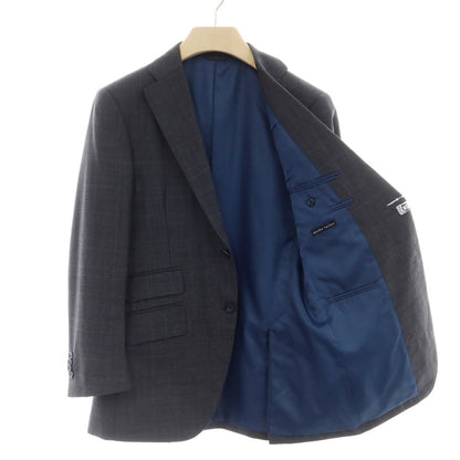 【中古】アザブテーラー azabu tailor SUPER100’S ウール スリーピース チェック 2つボタンスーツ グレーxブルー【サイズ46/79】【GRY】【A/W】【状態ランクC】【メンズ】