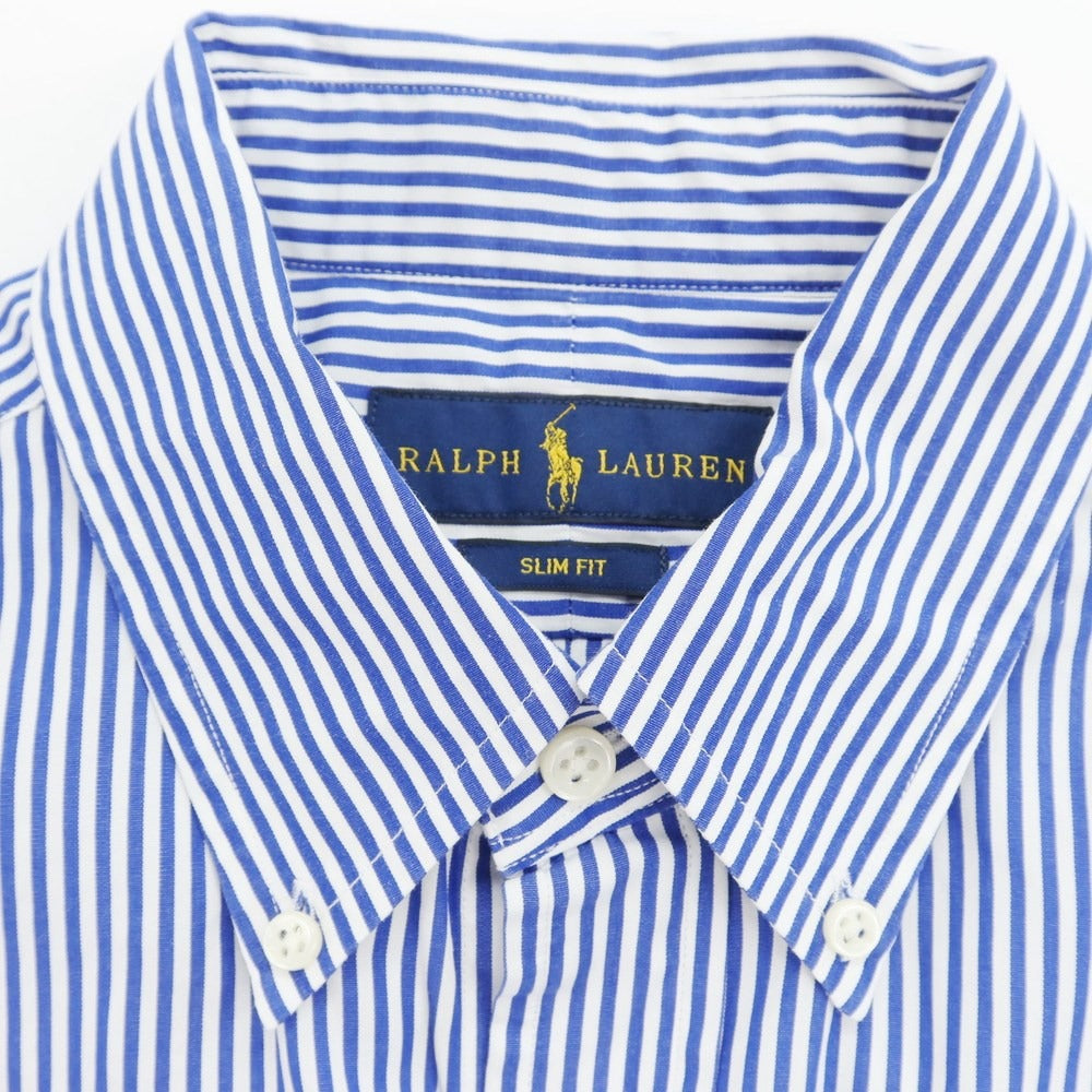 【中古】ラルフローレン RALPH LAUREN ストライプ ボタンダウンシャツ ホワイトxダークブルー【 S 】【 状態ランクB 】【 メンズ 】