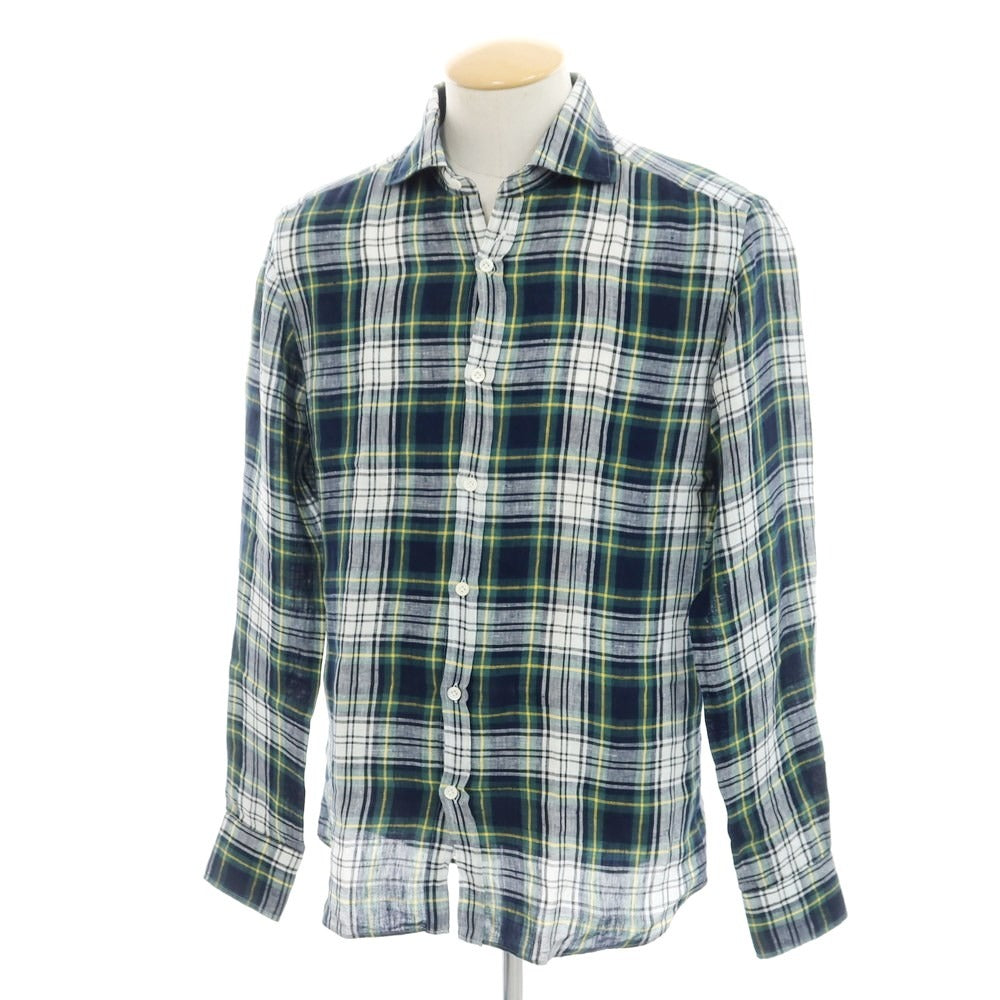 [Used] Giannetto Linen Check Casual Shirt Navy x Green [S] [Condition Rank A] [Men&