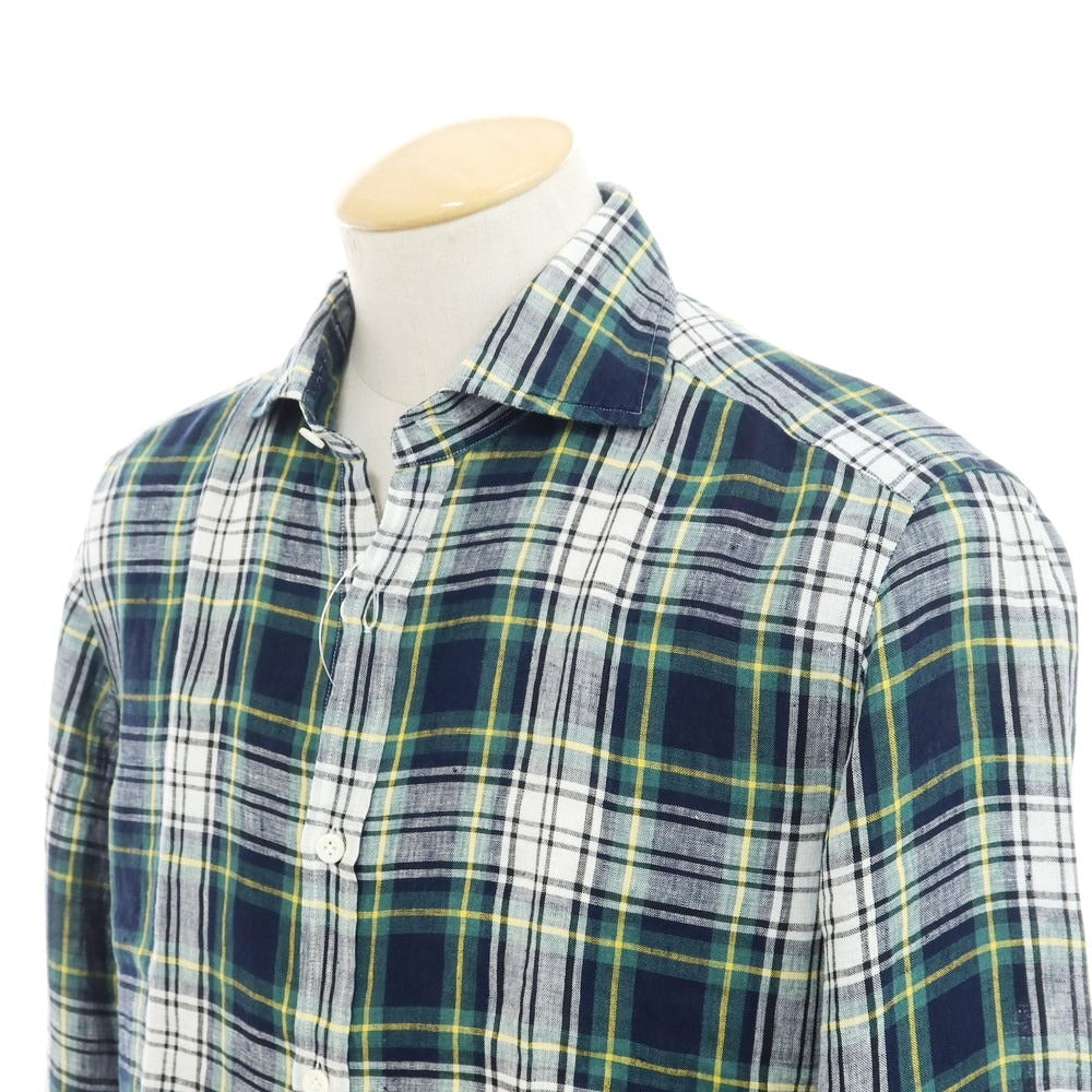 [Used] Giannetto Linen Check Casual Shirt Navy x Green [S] [Condition Rank A] [Men&