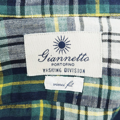 [Used] Giannetto Linen Check Casual Shirt Navy x Green [S] [Condition Rank A] [Men&