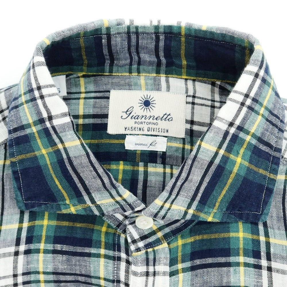 [Used] Giannetto Linen Check Casual Shirt Navy x Green [S] [Condition Rank A] [Men&