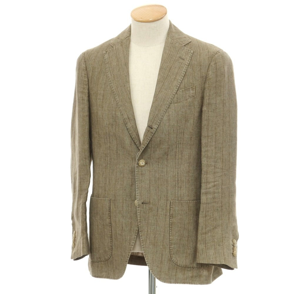 [Used] LARDINI Linen Striped Jacket Grayish Khaki x Brown [44] [Condition Rank C] [Men&