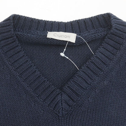 [Used] CRUCIANI mid-gauge cotton V-neck knit, navy [46] [Condition: D] [Men&