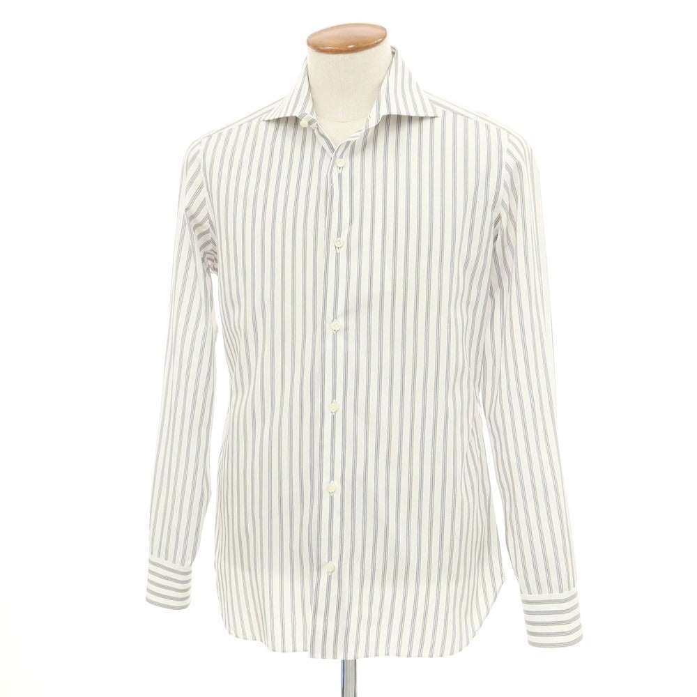 [Used] Luigi Borrelli Cotton Striped Wide Collar Dress Shirt White x Brown [Size 40] [WHT] [S/S/A/W] [Condition Rank C] [Men&