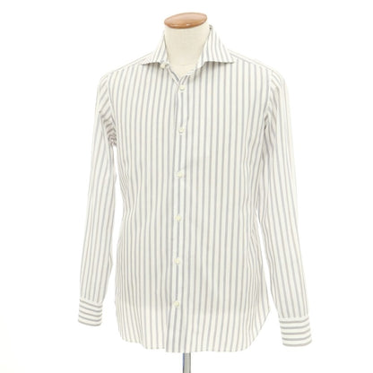 [Used] Luigi Borrelli Cotton Striped Wide Collar Dress Shirt White x Brown [Size 40] [WHT] [S/S/A/W] [Condition Rank C] [Men&