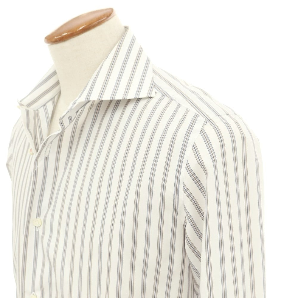 [Used] Luigi Borrelli Cotton Striped Wide Collar Dress Shirt White x Brown [Size 40] [WHT] [S/S/A/W] [Condition Rank C] [Men&