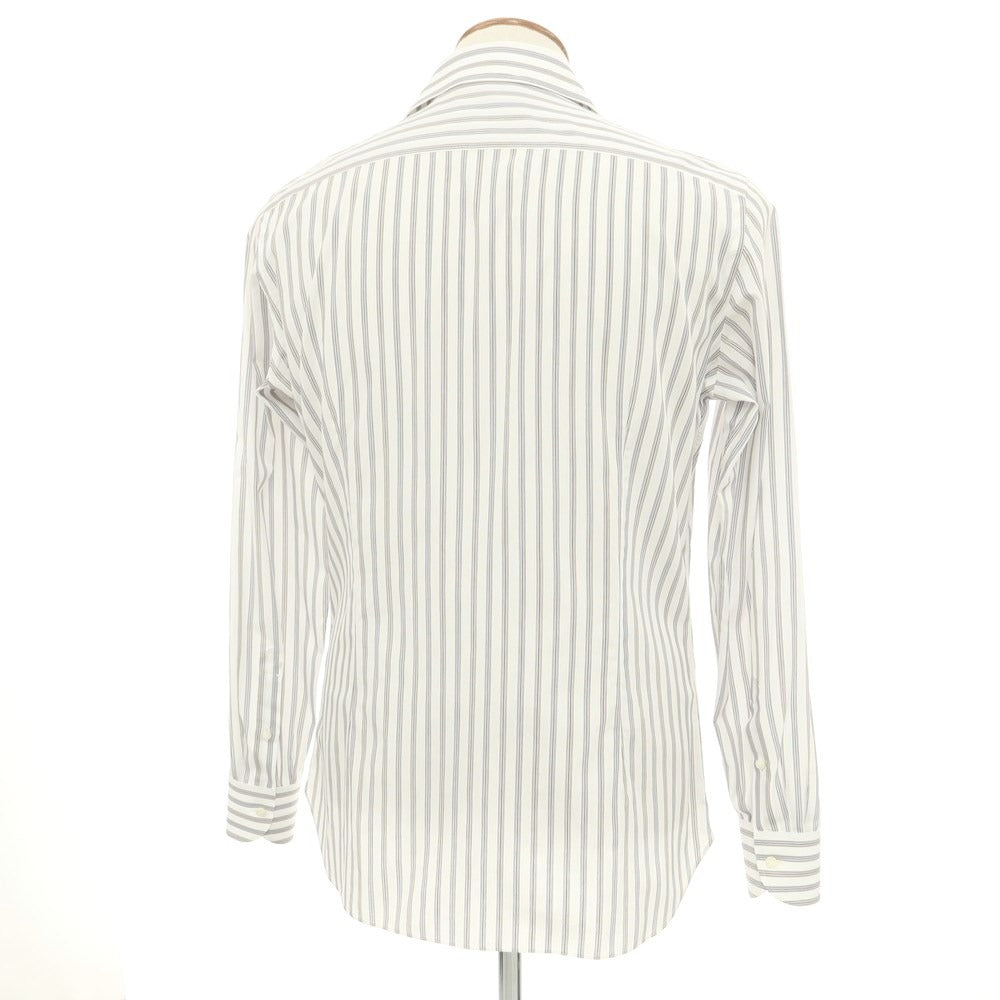 [Used] Luigi Borrelli Cotton Striped Wide Collar Dress Shirt White x Brown [Size 40] [WHT] [S/S/A/W] [Condition Rank C] [Men&