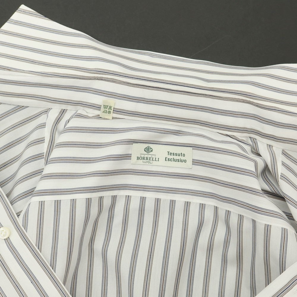 [Used] Luigi Borrelli Cotton Striped Wide Collar Dress Shirt White x Brown [Size 40] [WHT] [S/S/A/W] [Condition Rank C] [Men&