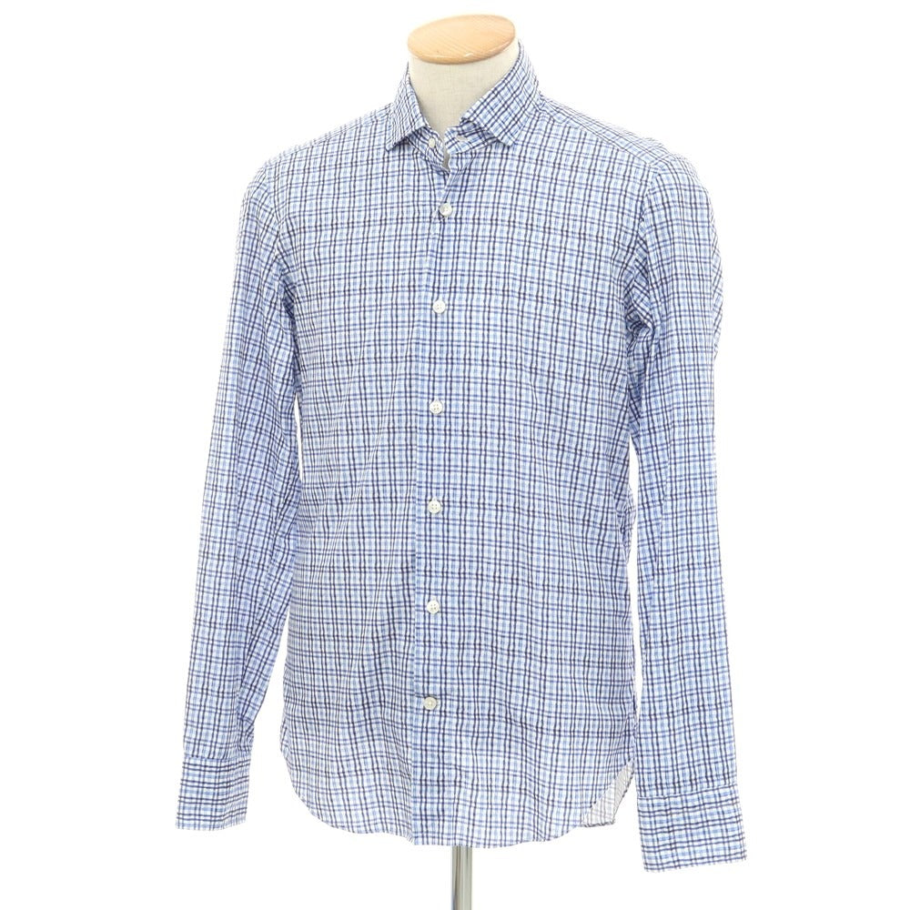 [Used] GIANGI Cotton Check Wide Collar Casual Shirt Blue x Navy [Size S] [BLU] [S/S/A/W] [Condition Rank C] [Men&