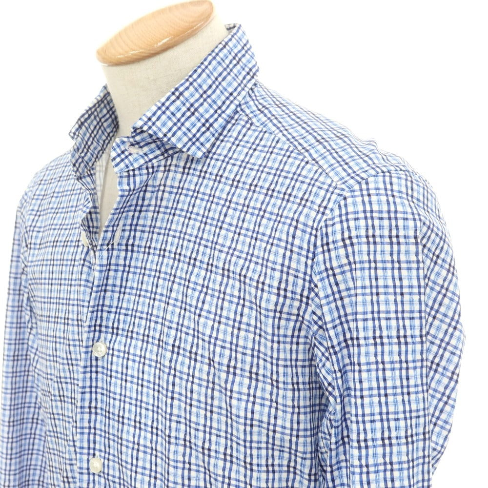 [Used] GIANGI Cotton Check Wide Collar Casual Shirt Blue x Navy [Size S] [BLU] [S/S/A/W] [Condition Rank C] [Men&