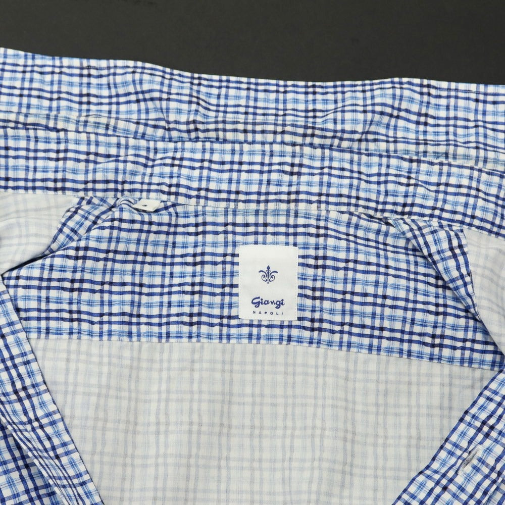 [Used] GIANGI Cotton Check Wide Collar Casual Shirt Blue x Navy [Size S] [BLU] [S/S/A/W] [Condition Rank C] [Men&