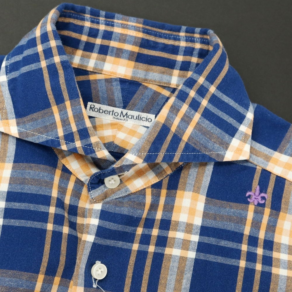 [Used] Roberto Maulicio Cotton Check Horizontal Collar Casual Shirt Dark Blue x Orange [Size 2] [BLU] [S/S/A/W] [Condition Rank B] ​​[Men&