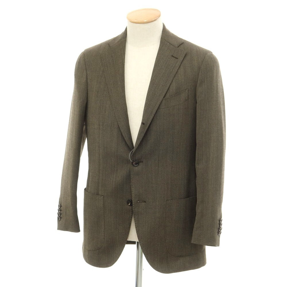 [Used] LARDINI Polyester wool herringbone tailored jacket, dark khaki [44] [Condition rank A] [Men&