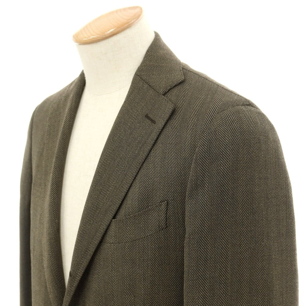 [Used] LARDINI Polyester wool herringbone tailored jacket, dark khaki [44] [Condition rank A] [Men&