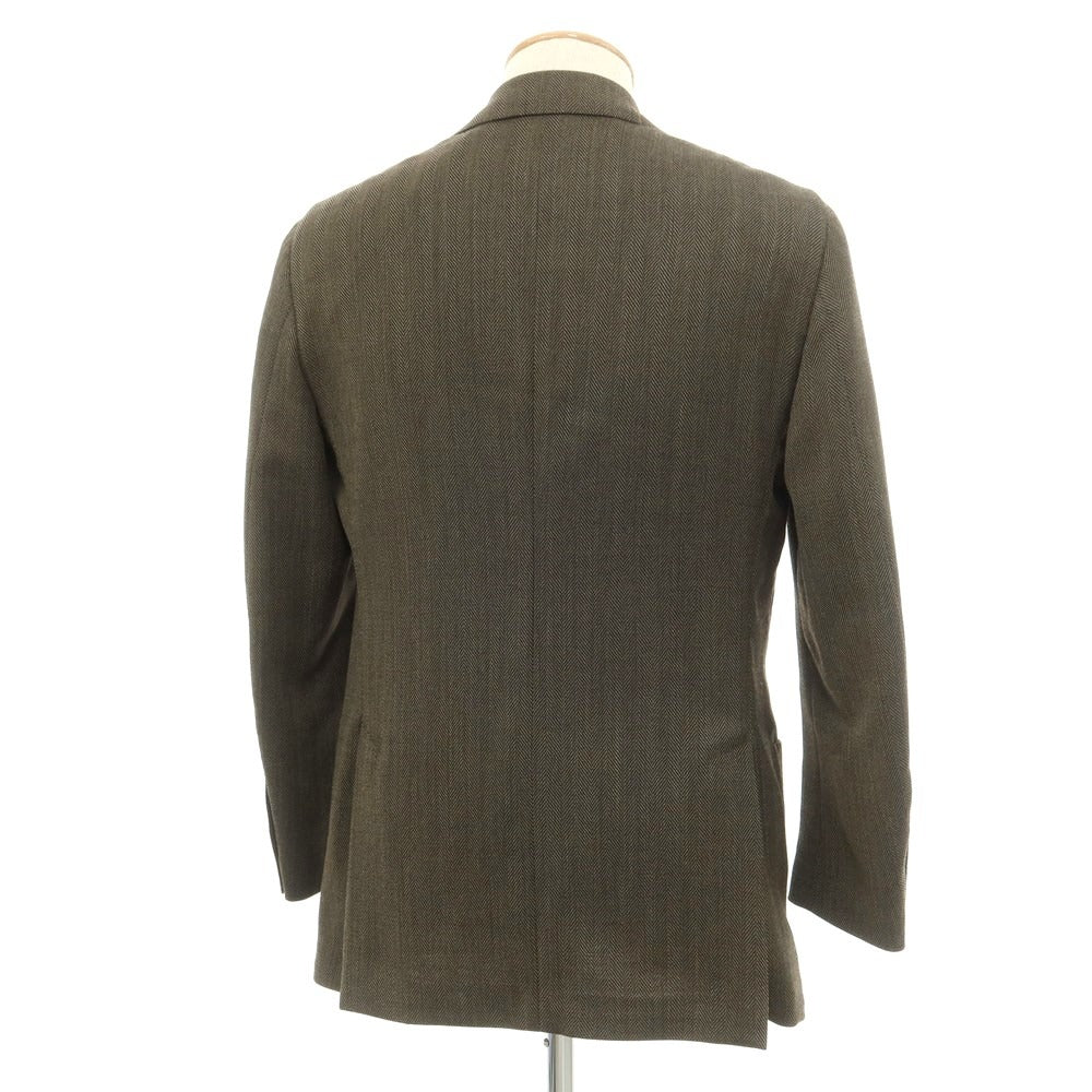 [Used] LARDINI Polyester wool herringbone tailored jacket, dark khaki [44] [Condition rank A] [Men&