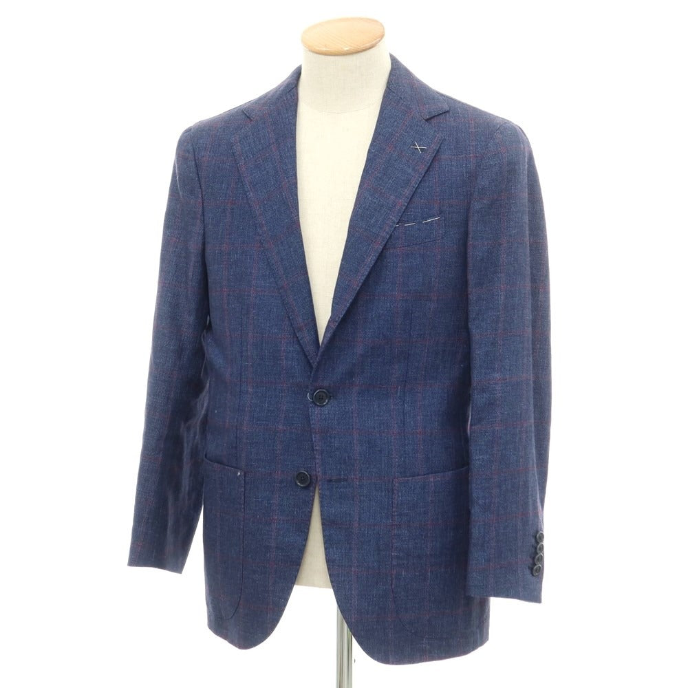 [Used] DE PETRILLO Linen Cotton Check Tailored Jacket Navy x Red [44] [Condition Rank A] [Men&