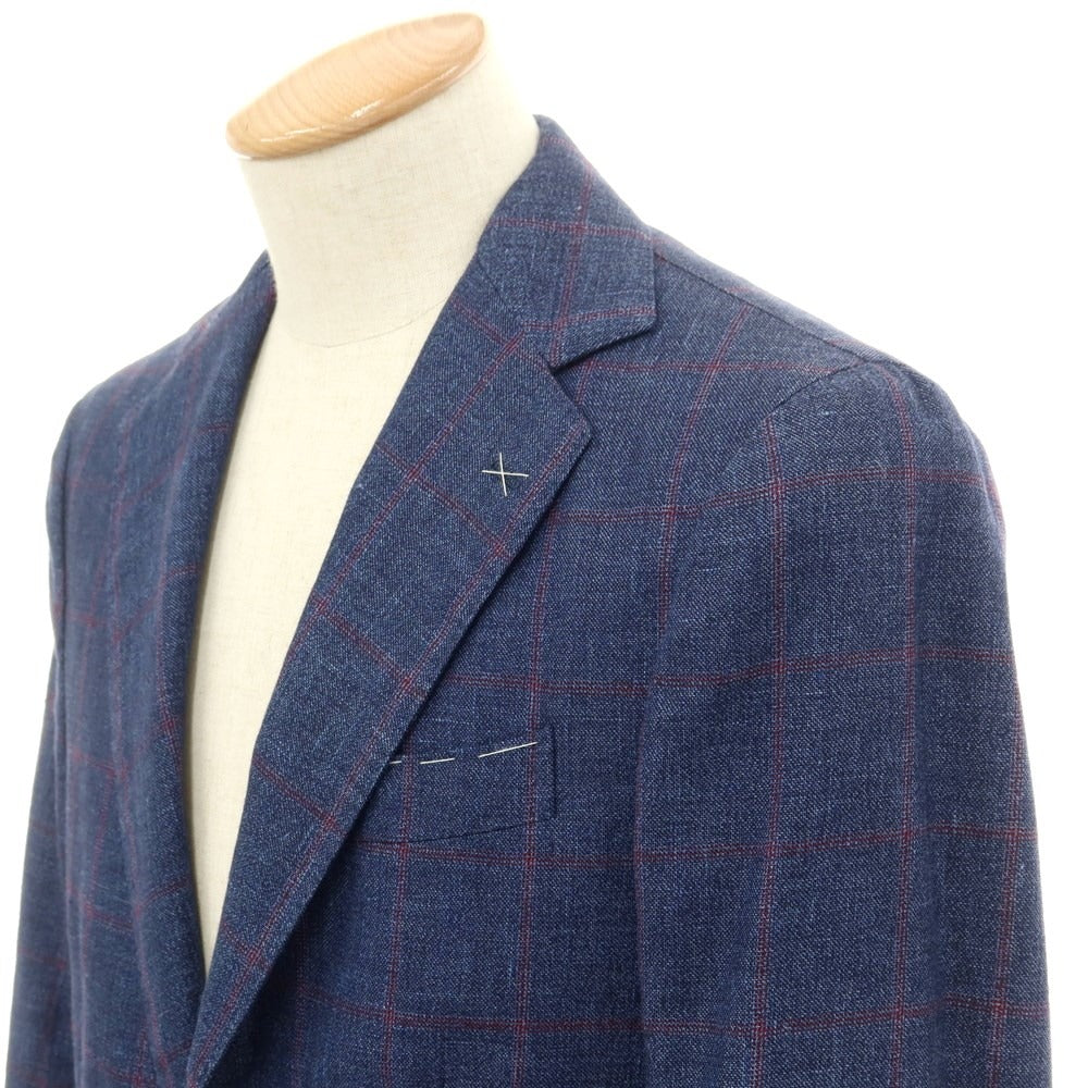 [Used] DE PETRILLO Linen Cotton Check Tailored Jacket Navy x Red [44] [Condition Rank A] [Men&