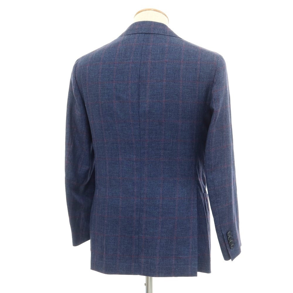 [Used] DE PETRILLO Linen Cotton Check Tailored Jacket Navy x Red [44] [Condition Rank A] [Men&