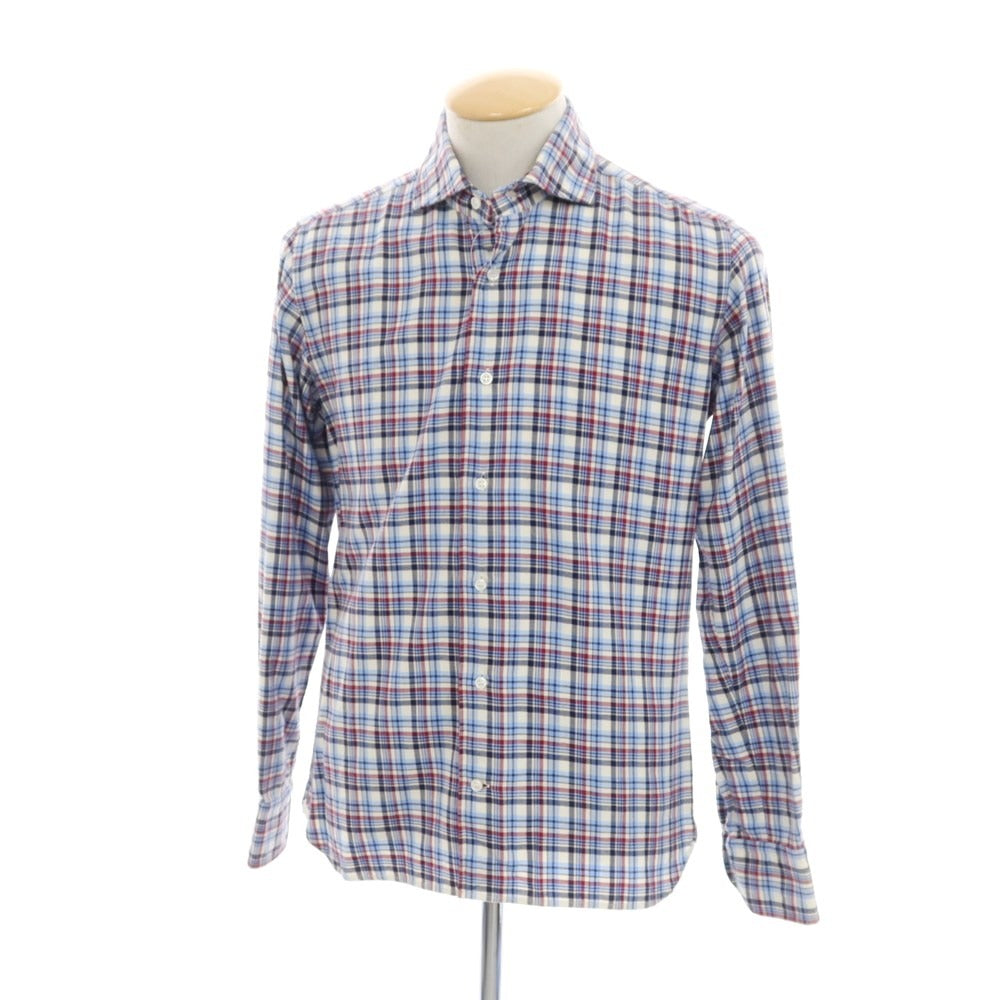 [Used] ORIAN Cotton Check Wide Collar Casual Shirt Ivory x Blue [S] [Condition Rank B] ​​[Men&