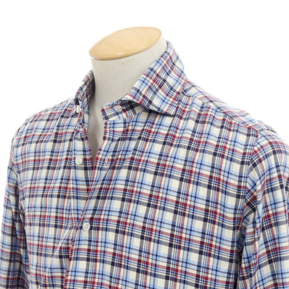 [Used] ORIAN Cotton Check Wide Collar Casual Shirt Ivory x Blue [S] [Condition Rank B] ​​[Men&