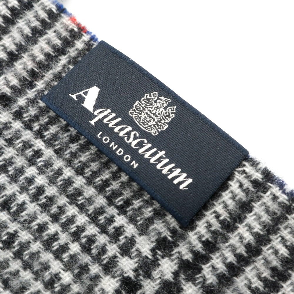 【中古】アクアスキュータム Aquascutum カシミヤ チェック ダブルフェイス マフラー グレーxダークブルー【 状態ランクB 】【 メンズ 】