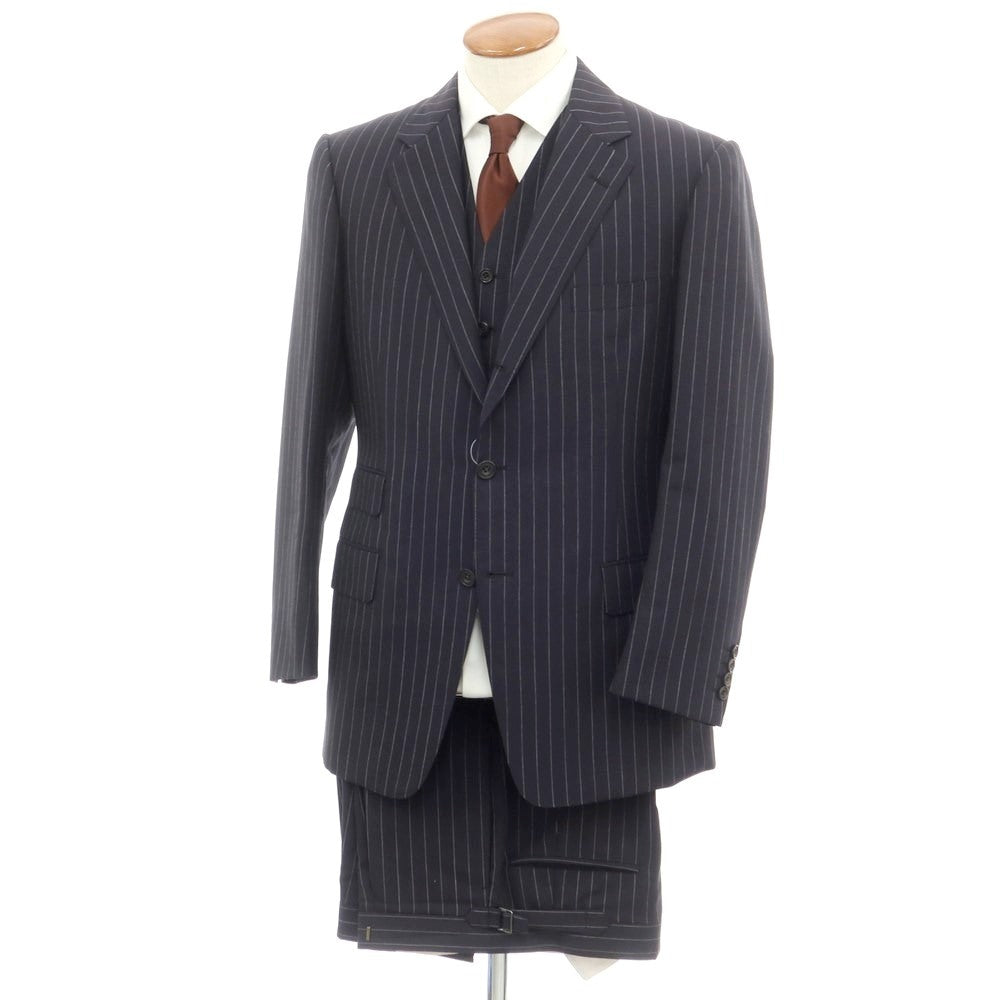 [Used] Batak House Cut Wool Striped Three-Piece Three-Button Suit Navy x Light Gray [38A] [Condition Rank D] [Men&