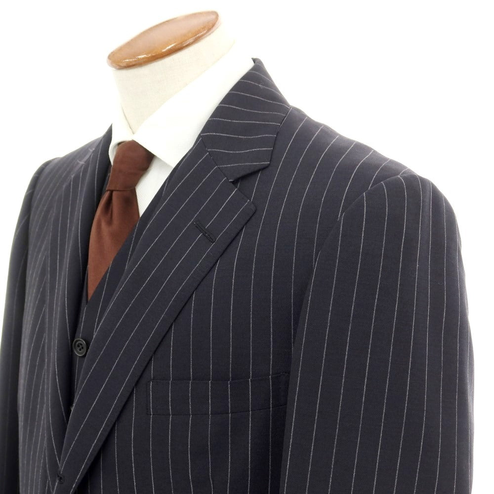 [Used] Batak House Cut Wool Striped Three-Piece Three-Button Suit Navy x Light Gray [38A] [Condition Rank D] [Men&