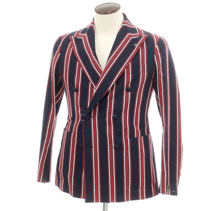 [Used] [Unused] TAGLIATORE Cotton Striped Double Breasted Jacket Dark Navy x Red [48] [Condition Rank S] [Men&