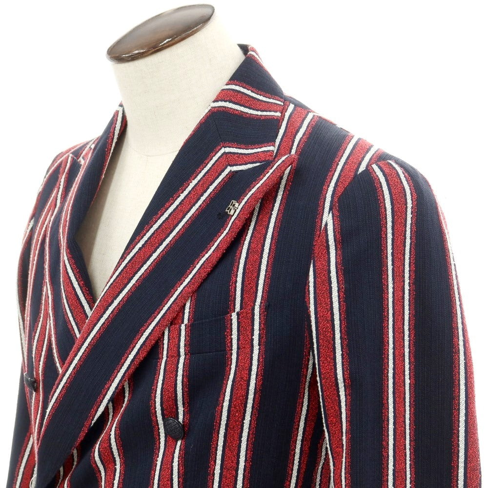 [Used] [Unused] TAGLIATORE Cotton Striped Double Breasted Jacket Dark Navy x Red [48] [Condition Rank S] [Men&