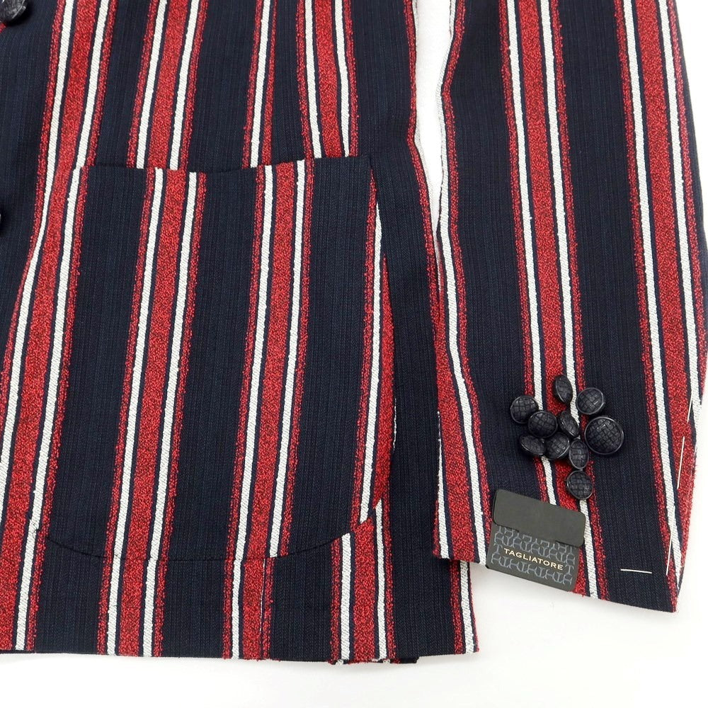 [Used] [Unused] TAGLIATORE Cotton Striped Double Breasted Jacket Dark Navy x Red [48] [Condition Rank S] [Men&