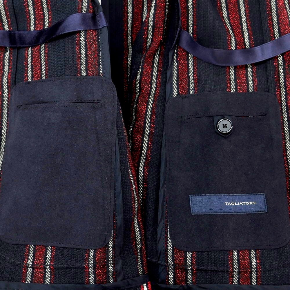 [Used] [Unused] TAGLIATORE Cotton Striped Double Breasted Jacket Dark Navy x Red [48] [Condition Rank S] [Men&