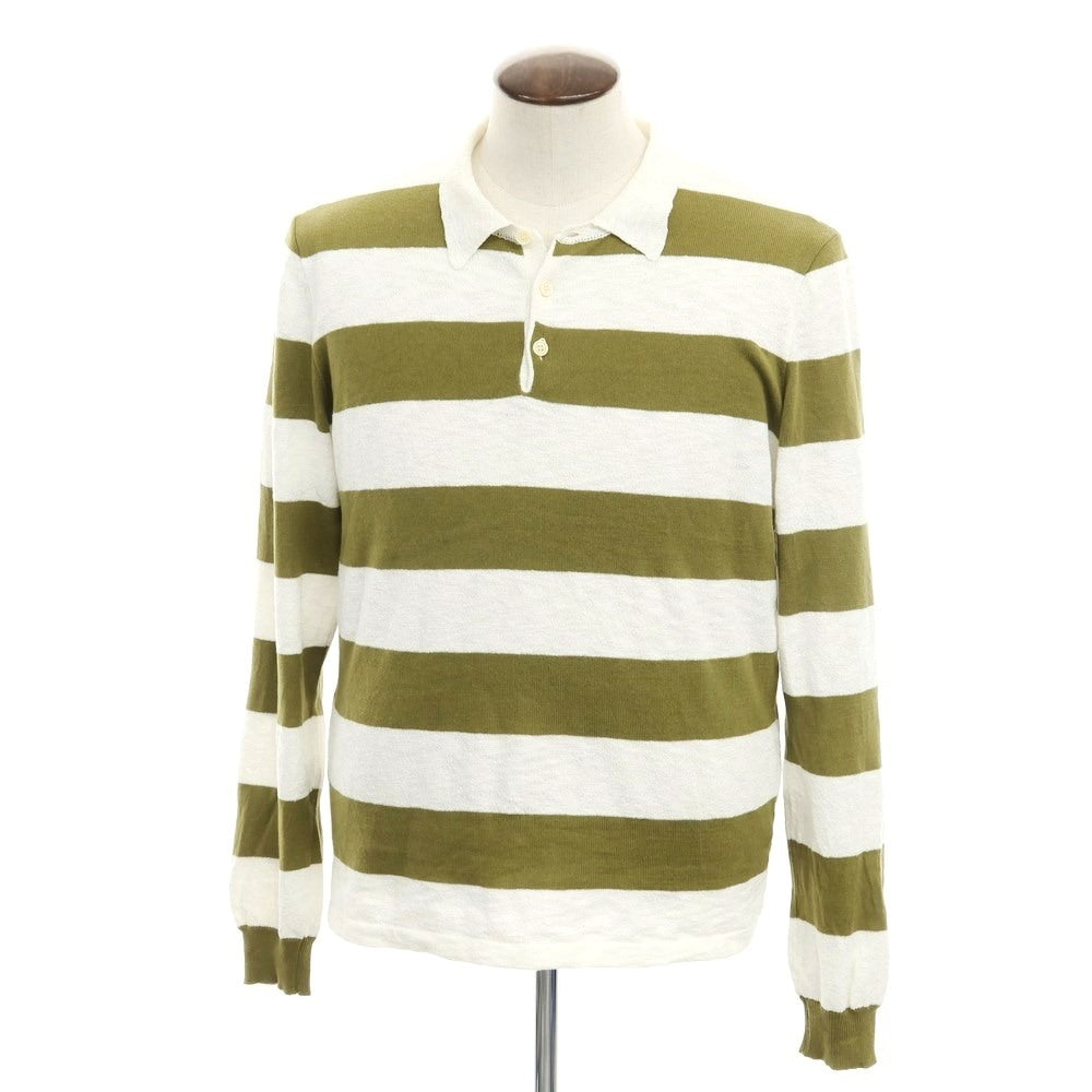 [Used] SCAGLIONE Cotton Nylon Striped Polo Knit White x Olive [Size not specified (L)] [GRN] [S/S] [Condition Rank C] [Men&