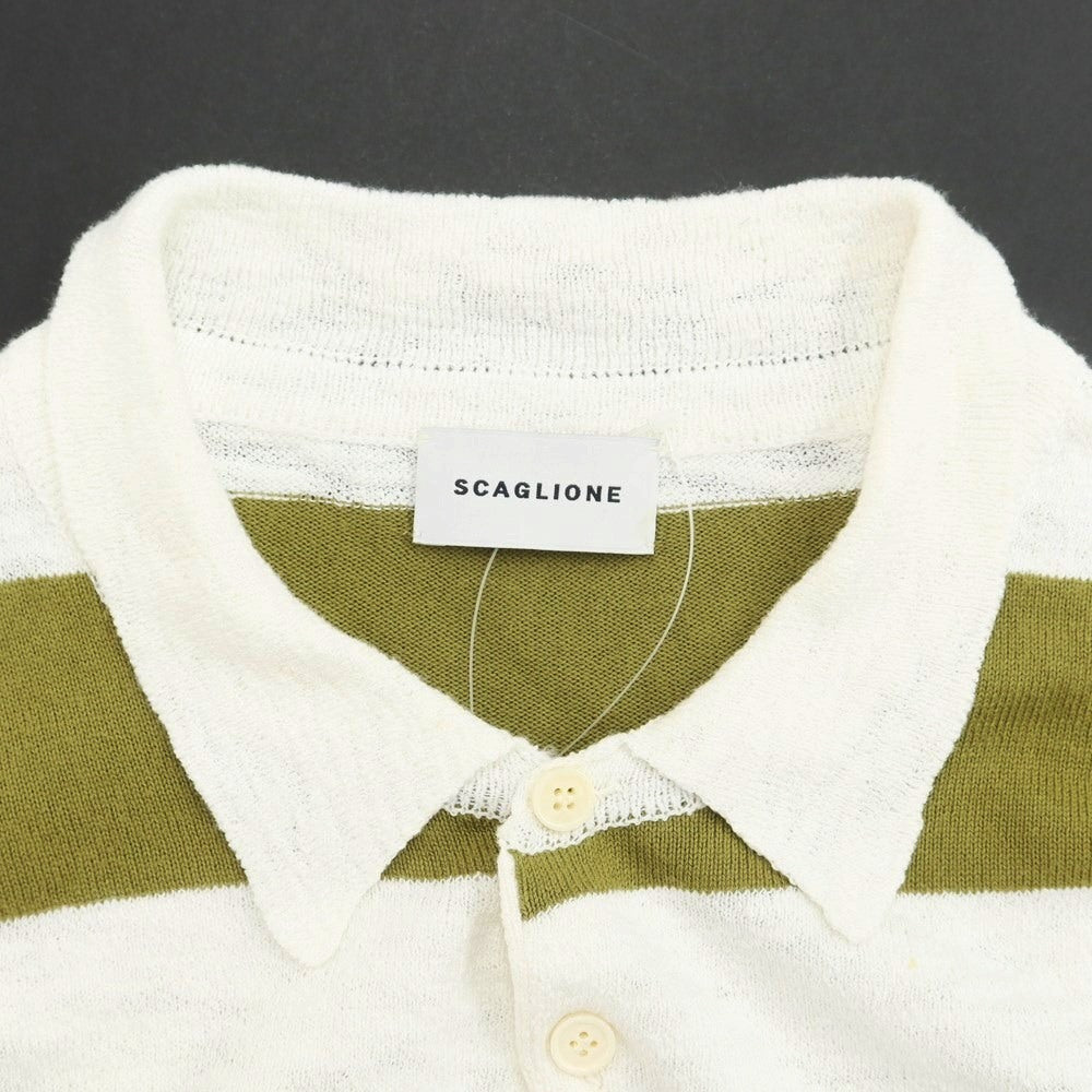 [Used] SCAGLIONE Cotton Nylon Striped Polo Knit White x Olive [Size not specified (L)] [GRN] [S/S] [Condition Rank C] [Men&