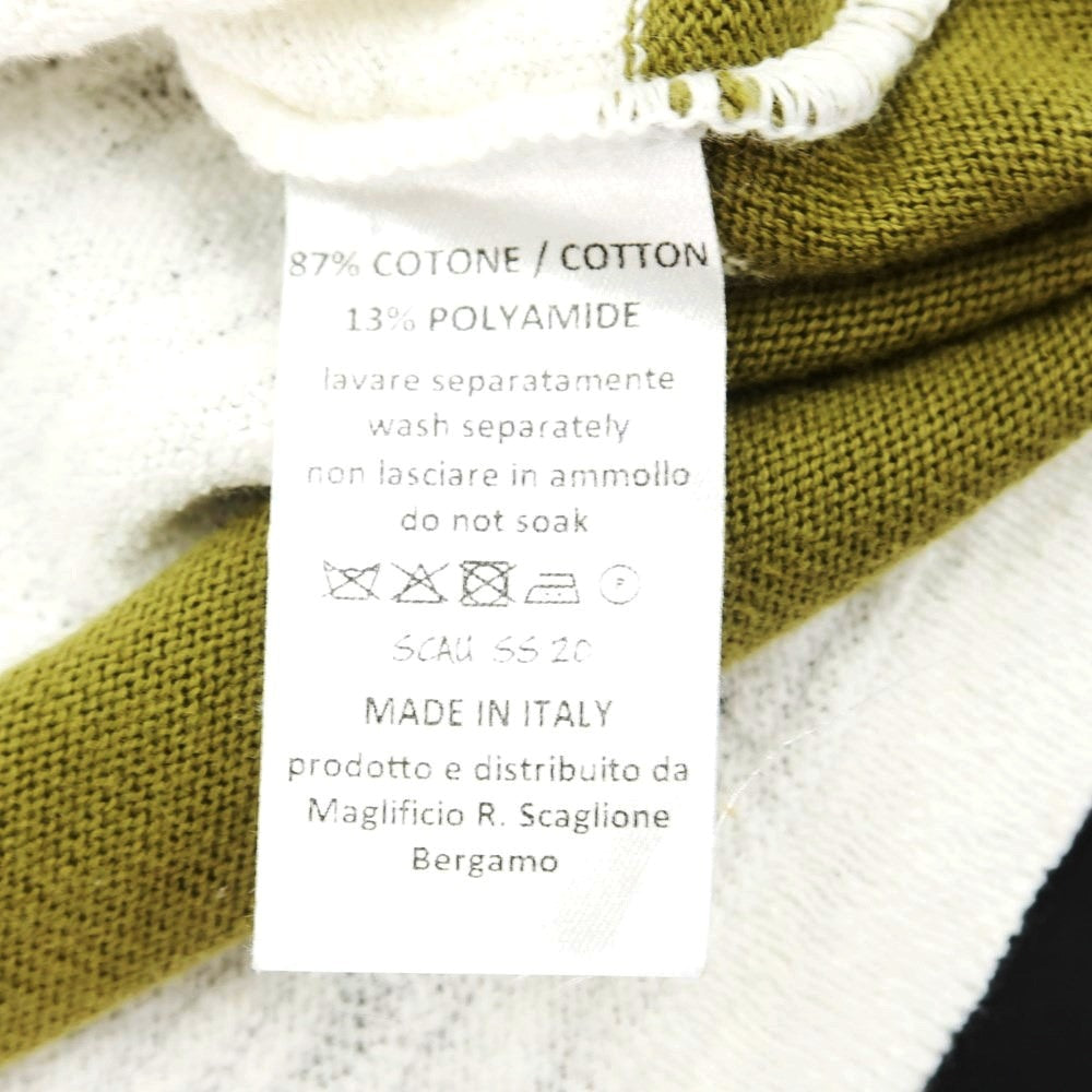 [Used] SCAGLIONE Cotton Nylon Striped Polo Knit White x Olive [Size not specified (L)] [GRN] [S/S] [Condition Rank C] [Men&